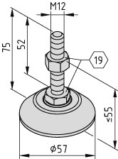 Stellfuß D60, M12x75, schwarz