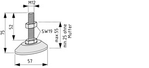 Stellfuß D60, M12x75, schwarz