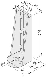 Winkelstellfuß 8-12 240x100, weißaluminium ähnlich RAL 9006