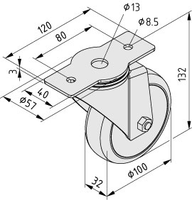 Castor D100 swivel 120x40