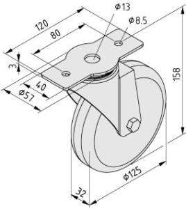 Lenkrolle D125 120x40 antistatisch