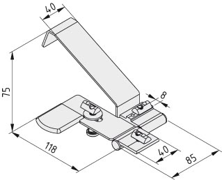 Castor Rail 8 40x40, Transfer Gate with Release Lever, left