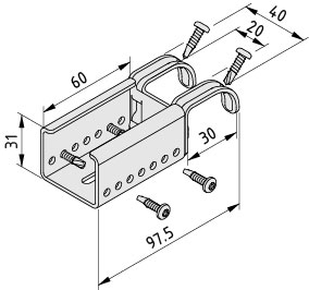 Roller Conveyor St, Fastening Bracket U D30, bright zinc-plated